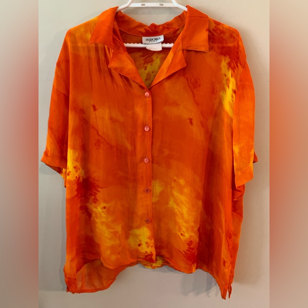 HIROKO PLUS Women's Orange Tie-Dye Top